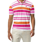 Men’s Hot Pink, Pink, Orange and White Classic Surf Stripes Polo Shirt -Slim Fit