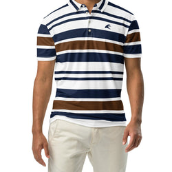 Men’s Navy Blue, Brown and White Classic Surf Stripes Polo Shirt -Slim Fit