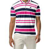 Men’s Navy Blue, Hot Pink and White Classic Surf Stripes Polo Shirt -Slim Fit