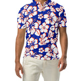 Men’s Royal Blue, White and Orange Hawaiian Aloha Polo Shirt -Slim Fit