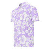 Men’s Lavender and White Hawaiian Aloha Polo Shirt -Slim Fit