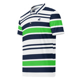 Men’s Navy Blue, Lime Green and White Classic Surf Stripes Polo Shirt -Slim Fit