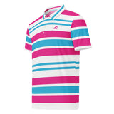 Men’s Aqua Blue, Hot Pink and White Classic Surf Stripes Polo Shirt -Slim Fit