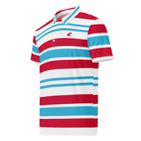 Men’s Aqua Blue, Red and White Classic Surf Stripes Polo Shirt -Slim Fit