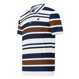 Men’s Navy Blue, Brown and White Classic Surf Stripes Polo Shirt -Slim Fit