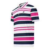 Men’s Navy Blue, Hot Pink and White Classic Surf Stripes Polo Shirt -Slim Fit