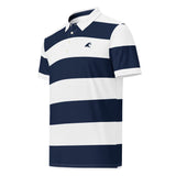 Slim Fit Men's Classic Beach Stripes Polo Shirt – Epic Wave Logo – Navy Blue and White by Extremely Stoked®