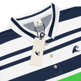 Men’s Navy Blue, Lime Green and White Classic Surf Stripes Polo Shirt -Slim Fit