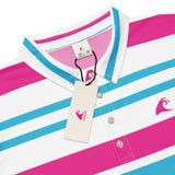 Men’s Aqua Blue, Hot Pink and White Classic Surf Stripes Polo Shirt -Slim Fit