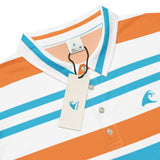 Men’s Aqua Blue, Orange and White Classic Surf Stripes Polo Shirt -Slim Fit