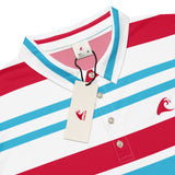 Men’s Aqua Blue, Red and White Classic Surf Stripes Polo Shirt -Slim Fit