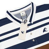 Men’s Navy Blue, Brown and White Classic Surf Stripes Polo Shirt -Slim Fit