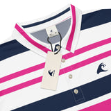 Men’s Navy Blue, Hot Pink and White Classic Surf Stripes Polo Shirt -Slim Fit