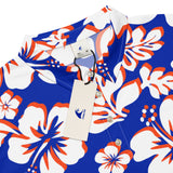 Men’s Royal Blue, White and Orange Hawaiian Aloha Polo Shirt -Slim Fit