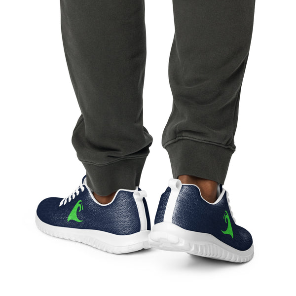 Men’s Navy Blue Athleisure Sneakers with Lime Green Epic Wave Logo – Extremely Stoked® Surf Style Shoes