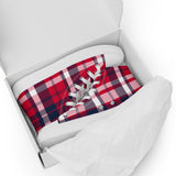 Men’s Red, White and Navy Blue Preppy Surfer Plaid High Top Canvas Shoes