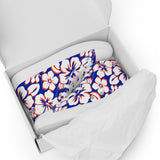 Men’s Royal Blue, Orange and White Hawaiian Print High Top Shoes