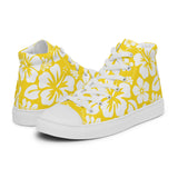 Men’s Yellow and White Hawaiian Print High Top Shoes - Extremely Stoked