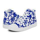 Men’s Royal Blue and White Hawaiian Print High Top Shoes - Extremely Stoked