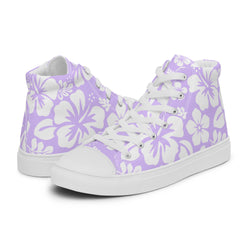 Mens Lavender and White Hawaiian Flowers High Top Shoes