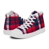 Men’s Red, White and Navy Blue Preppy Surfer Plaid High Top Canvas Shoes
