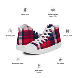 Men’s Red, White and Navy Blue Preppy Surfer Plaid High Top Canvas Shoes