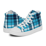 Ocean Blues Preppy Surfer Plaid High Top Canvas Shoes