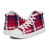 Men’s Red, White and Navy Blue Preppy Surfer Plaid High Top Canvas Shoes