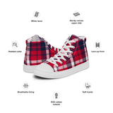 Men’s Red, White and Navy Blue Preppy Surfer Plaid High Top Canvas Shoes