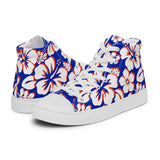 Men’s Royal Blue, Orange and White Hawaiian Print High Top Shoes