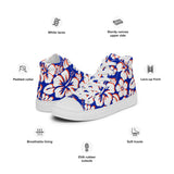 Men’s Royal Blue, Orange and White Hawaiian Print High Top Shoes