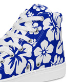 Men’s Royal Blue and White Hawaiian Print High Top Shoes - Extremely Stoked