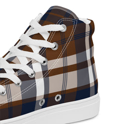 Men's Navy Blue and Brown Plaid High Top Sneakers – Extremely Stoked® Surf-Style Shoes