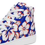 Men’s Royal Blue, Orange and White Hawaiian Print High Top Shoes