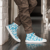 Men's Aqua Blue and White Hawaiian Print High Top Shoes