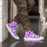 Men’s Purple and White Hawaiian Print High Top Shoes - Extremely Stoked