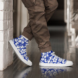 Men’s Royal Blue and White Hawaiian Print High Top Shoes - Extremely Stoked