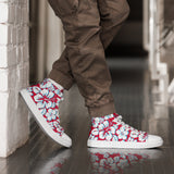 Men’s Red, White and Aqua Blue Hawaiian Print High Top Shoes