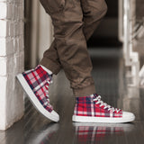 Men’s Red, White and Navy Blue Preppy Surfer Plaid High Top Canvas Shoes