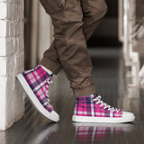 Hot Pink and Navy Blue Preppy Surfer Plaid High Top Canvas Shoes