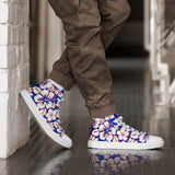 Men’s Royal Blue, Orange and White Hawaiian Print High Top Shoes