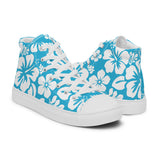 Men's Aqua Blue and White Hawaiian Print High Top Shoes - Extremely Stoked