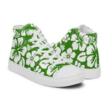 Men’s Fresh Green and White Hawaiian Print High Top Shoes