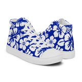 Men’s Royal Blue and White Hawaiian Print High Top Shoes - Extremely Stoked