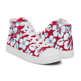 Men’s Red, White and Aqua Blue Hawaiian Print High Top Shoes