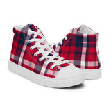 Men’s Red, White and Navy Blue Preppy Surfer Plaid High Top Canvas Shoes