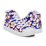 Men’s Royal Blue, Orange and White Hawaiian Print High Top Shoes