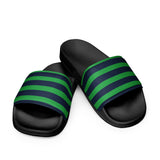 Classic Navy Blue and Green Beach Stripes Men’s Slides