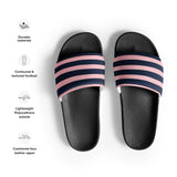 Classic Navy Blue and Pink Beach Stripes Men’s Slides