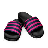 Classic Navy Blue and Hot Pink Beach Stripes Men’s Slides